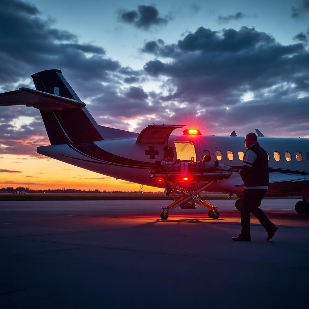 Ambulanza Estero Aeroambulanza per rimpatrio sanitario internazionale al tramonto